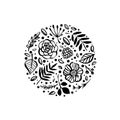 Flower circle shape pattern. Floral botanical elements. Hand drawn illustration. Nature vector design. Royalty Free Stock Photo