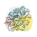 Flower with colorful abstract backdrop. Botanical drawing. Element for t-shirt print, postcard or poster. Linear vector