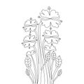 Flower coloring page illustration graphic line art design with leaves drawing blooming petal