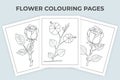 Flower coloring page line art vector. Hand Drawn floral ornament. Red flowers coloring pages. Kids coloring page. Rose flower