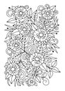 Flower coloring page. Magic garden. Art therapy. Background with flowers for coloring