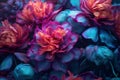 flower blossom neon colours peony bloom bright design nature flora. Generative AI.