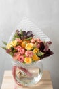 Flower composition on a gray background. Wedding and Festive decor. Bouquet from spring flowers. copy space Royalty Free Stock Photo