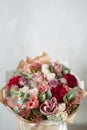 Flower composition on a gray background. Wedding and Festive decor. Bouquet from spring flowers. copy space Royalty Free Stock Photo