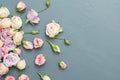 Flower composition fresh roses grey background