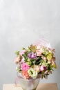 Flower composition on a gray background. Wedding and Festive decor. Bouquet from spring flowers. copy space Royalty Free Stock Photo