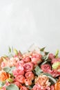 Flower composition on a gray background. Wedding and Festive decor. Powdery pink color. copy space. closeup Royalty Free Stock Photo