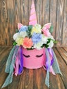 Flower magic unicorn - a gift for a child`s birthday. Flowers in a box