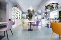 Flower conceptual interior cafe. Beautiful Eco style