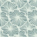 Flower contoured seamless pattern. Hand drawn light contoured botanic ornament. Navy pastel blue background