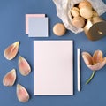 Flower and cookies near paper and pen. Royalty Free Stock Photo