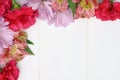 Flower corner border on white wood Royalty Free Stock Photo