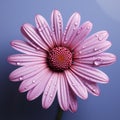 Realistic Pink Daisy With Droplets On Blue Background