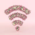 Flower creative Spring concept of internet wireless sign. Wi-Fi on pastel pink background