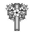 Flower Cross, Religious Symbol of Faith, Easter Floral Cross. Vector illustration