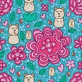 Flower with cute bear seamless pattern Royalty Free Stock Photo