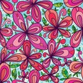 Flower cute drawing style leaves seamless pattern