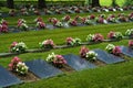 Flower-decorated graves of fallen heroes with no inscriptions Royalty Free Stock Photo