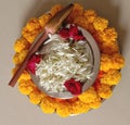 Flower decorated in a plate for pooja