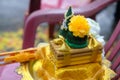 Flower decorated on tray with pedestal to be used in the ceremony Royalty Free Stock Photo