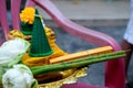 Flower decorated on tray with pedestal to be used in the ceremony Royalty Free Stock Photo