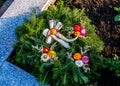 Flower decoration in the Catholic  cemetery Royalty Free Stock Photo