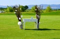 Flower decoration at an outdoor wedding Royalty Free Stock Photo