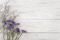 Flower decoration on wood table with panel banner