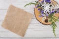 Flower decoration on wood table top view