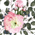 Watercolor seamless floral pattern. Flower delicate pattern of flowers Eustoma, Lysianthus. Royalty Free Stock Photo