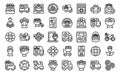 Flower delivery icons set outline vector. Surprise delivery