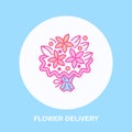 Flower delivery line icon. Vector logo for floral decoration service. Flower shop thin linear symbol, bouquet