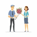 Flower delivery - modern vector cartoon people characters illustration