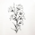 Baroque-inspired Lily Sketch On White Background