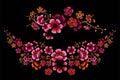 Flower Design Embroidery on black background vector illustration