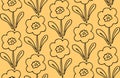 Flower doodle seamless pattern vector background. Simple childish cute hand drawn floral backdrop. Black ink outlined cartoon Royalty Free Stock Photo