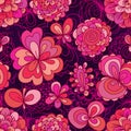 Flower drawing color pink cute seamless pattern Royalty Free Stock Photo