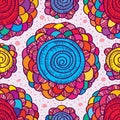 Flower drawing color swirl seamless pattern Royalty Free Stock Photo