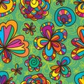 Flower drawing line seamless pattern Royalty Free Stock Photo