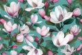 seamless ornament wallpaper magnolia pattern floral background decoration leaf watercolor flower. Generative AI.