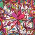 Flower drawing square seamless pattern