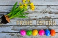 Flower Easter eggs wood background Royalty Free Stock Photo