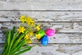 Flower Easter eggs wood background Royalty Free Stock Photo