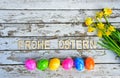 Flower Easter eggs wood background Royalty Free Stock Photo