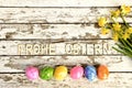 Flower Easter eggs wood background Royalty Free Stock Photo