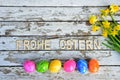 Flower Easter eggs wood background Royalty Free Stock Photo