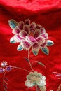 Flower embroidery closeup on traditional Chinese silk clothes