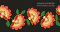 Flower embroidery color illustration on black. Ethnic fabric floral ornament