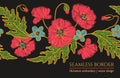 Flower embroidery color illustration on black. Ethnic fabric floral ornament