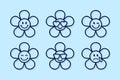 flower emoji set, set of thin line daisy emoticons isolated on a blue background, vector design elements
